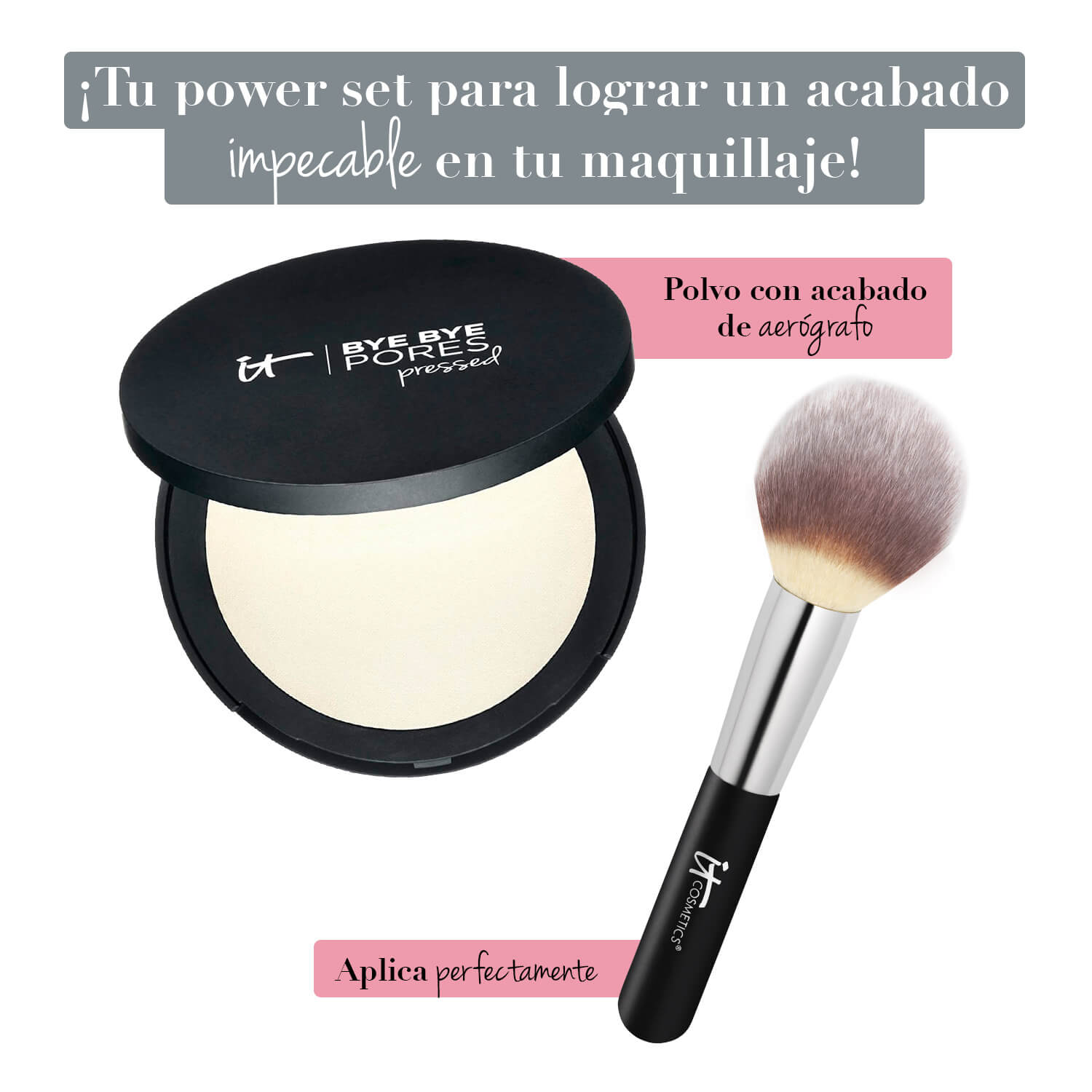 BUNDLE-BYE BYE PORES PRESSED+ WAND BALL POWDER BRUSH #8 (SET DE MAQUILLAJE)